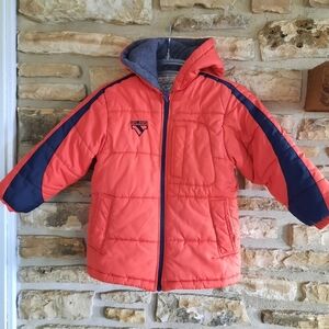 Oshkosh Bgosh Child Puffer Jacket Orange Blue Zip Up Pockets Sz 6